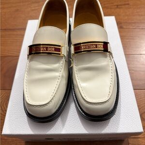 Dior Women’s Cream Loafers with Gold Accent